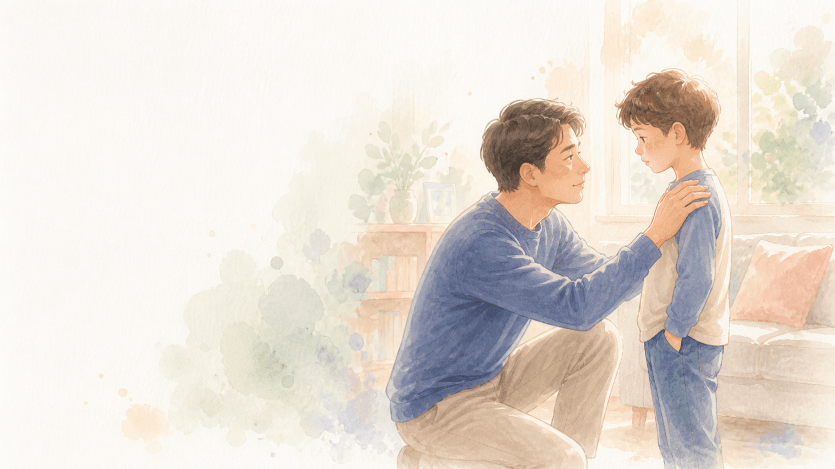 A father reconnecting with his son after a difficult moment